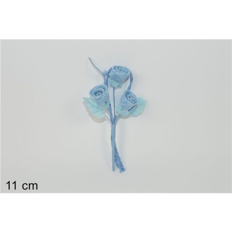 INGROSSO CASALINGHI SPILLONE 3 ROSELLINE JUTA CELESTE 8034048368411 ARTICOLI PER LA CASA FIORI FINTI D'ARREDO