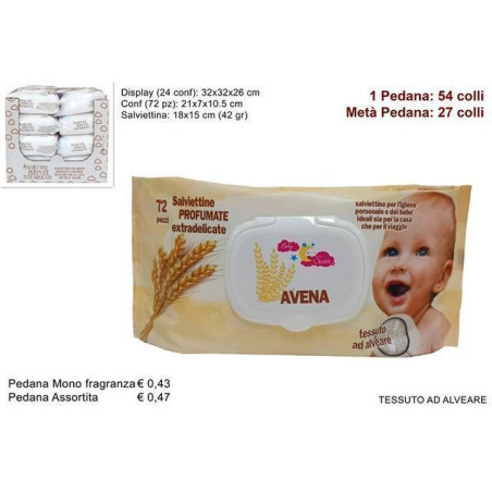 INGROSSO PROFUMERIA SALVIETTINE DETERGENTI 72 PZ AVENA (24) 8034048613290 PRODOTTI PUERICOLTURA DETERGENTI E SALVIETTE