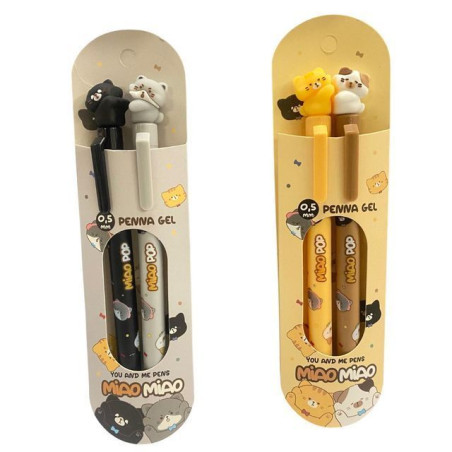 INGROSSO CARTOLERIA PENNE GEL C/SCATTO C/TOPPER GATTO 2PZ 8026624639411 PENNE PER BIMBI PENNA REGALO