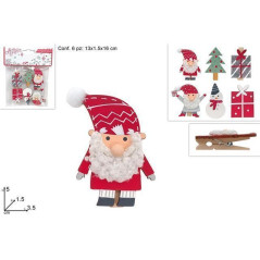 INGROSSO ARTICOLI DI NATALE MOLLETTE LEGNO C/ PERS. NATALIZI SET 6PZ 8053482344614 ACCESSORI NATALIZI PER LA TAVOLA CUCINA NATAL