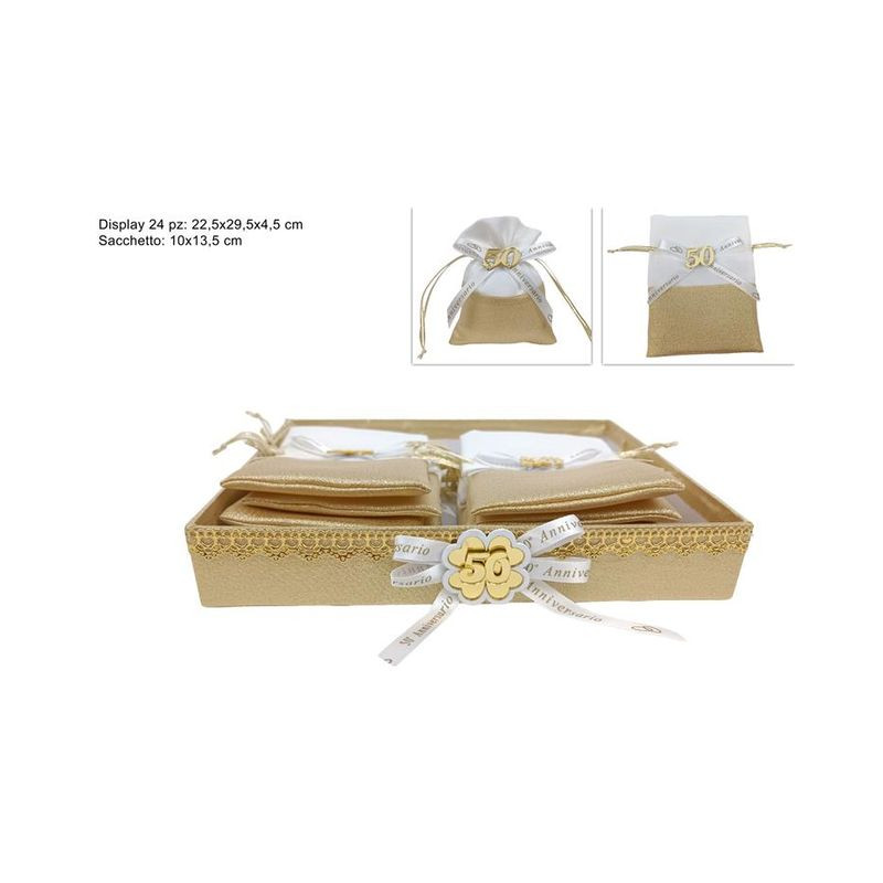 SACCHETTO ORO/BIANCO RICORDO 50ESIMO ANN EAN 8034048666289 INGROSSO SACCHETTI E SHOPPER REGALO