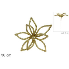 INGROSSO ARTICOLI DI NATALE STELO FIORE GLITTERATO 30CM ORO 8053482359113 DECORAZIONI NATALIZIE FIORI FINTI NATALIZI