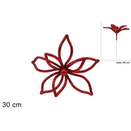INGROSSO ARTICOLI DI NATALE STELO FIORE GLITTERATO 30CM ROSSO 8053482359083 DECORAZIONI NATALIZIE FIORI FINTI NATALIZI