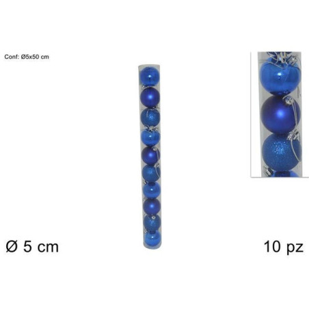 TUBO 10 PALLINE 5CM BLU EAN 8033113119118 INGROSSO PALLINE DI NATALE E PUNTALI
