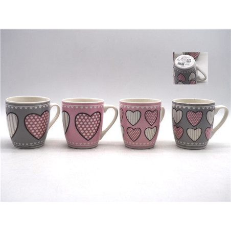 INGROSSO CASALINGHI TAZZA C/CUORI H.8.2 DIAM.7.3CM 4 ASS. 8021029324542 ACCESSORI COLAZIONE TAZZE