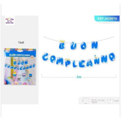 INGROSSO FESTA E PARTY FESTONE MT.3 BLU BUON COMPLEANNO 8058617504741 ARTICOLI PER FESTE FESTONI PER PARTY