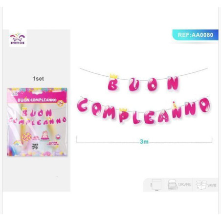 INGROSSO FESTA E PARTY FESTONE MT.3 ROSA BUON COMPLEANNO 8058617500804 ARTICOLI PER FESTE FESTONI PER PARTY