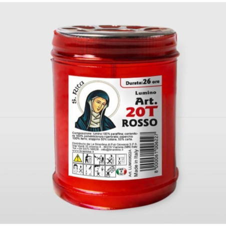 INGROSSO LUMINO T 20 S.RITA ROSSO DUR. 26 H 8000061006227 CERI VOTIVI LUMINI E CERI