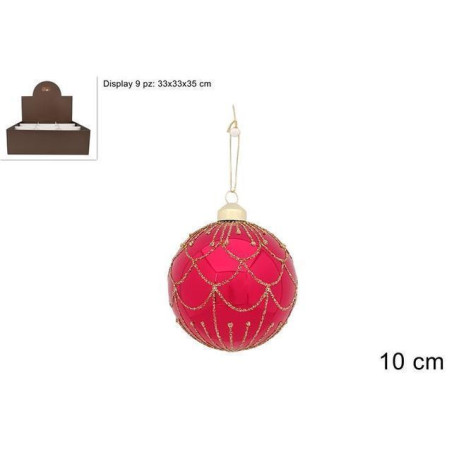 PALLA VETRO 10 CM ROSSA DECORO ORO EAN 8053482373010 INGROSSO PALLINE DI NATALE E PUNTALI