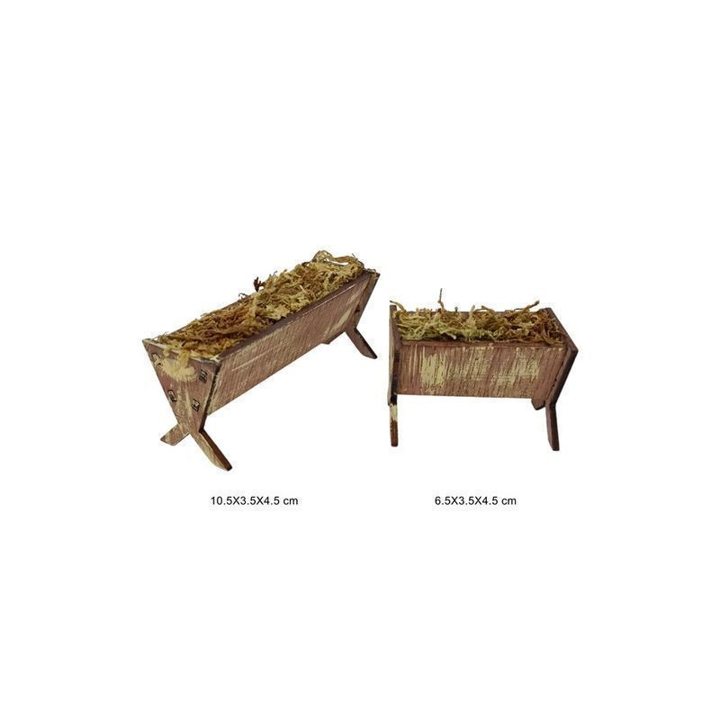 MANGIATOIE CON PAGLIA ST 2 PZ IN LEGNO EAN 8053482397368 INGROSSO ACCESSORI PER IL PRESEPE