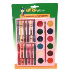 INGROSSO CARTOLERIA CONF.12PZ ACQUARELLI + 12 PASTELLI CERA 8015550021339 COLLA VINILICA PASTELLI A CERA