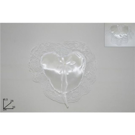 CUSCINO CUORE PORTA FEDI C/PIZZO EAN 8034048288771 INGROSSO ACCESSORI PARTY