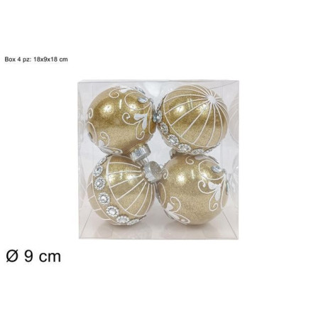 PALLE 9CM ORO GLITTER BIANCO BOX 4PZ. EAN 8053482380865 INGROSSO PALLINE DI NATALE E PUNTALI