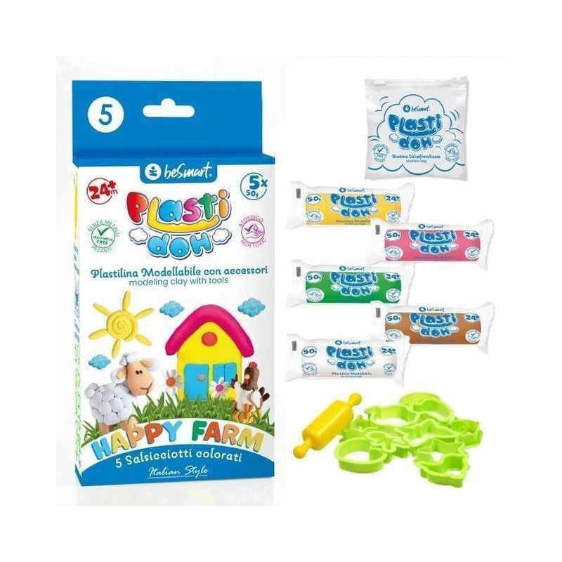 PLASTI-DOH HAPPY FARM C/ACC. 5 COLORI EAN 8023650026079 INGROSSO PASTA PER MODELLARE DIDO