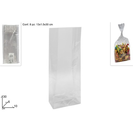 INGROSSO CASALINGHI SACCHETTI 10X30X6CM SET 8PZ C/FONDO 8034048447505 BUSTA PER DOLCI BUSTE TRASPARENTI