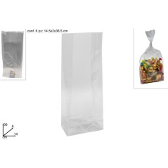 INGROSSO CASALINGHI SACCHETTI 14X36X8CM SET 6PZ C/FONDO 8034048451328 BUSTA PER DOLCI BUSTE TRASPARENTI