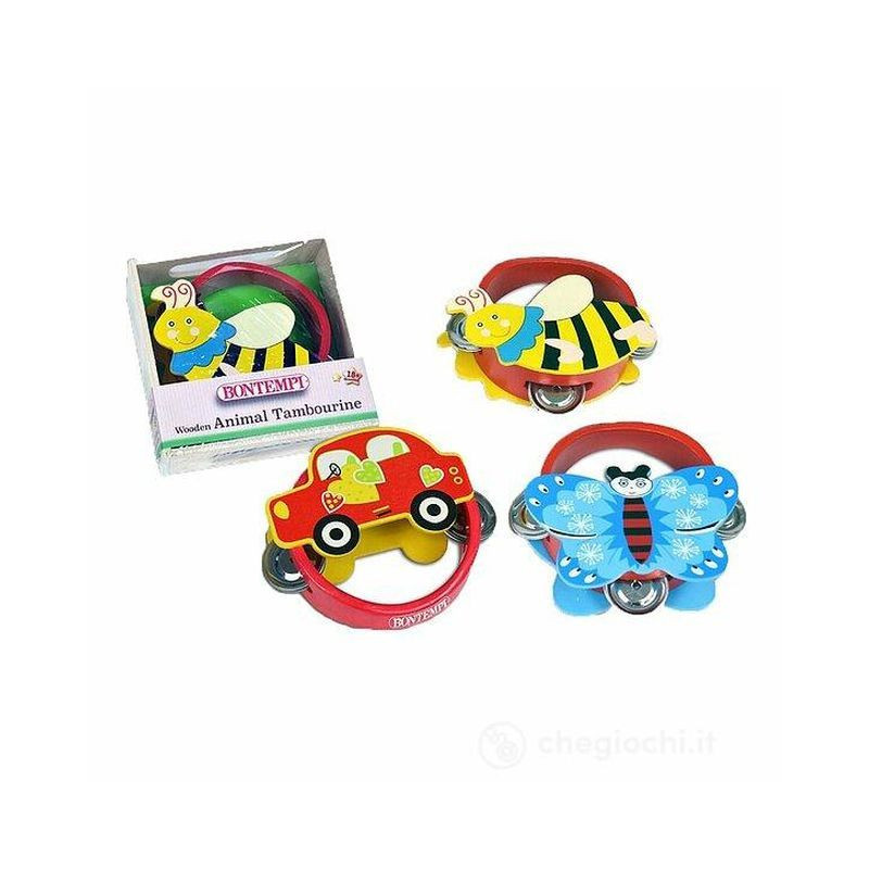 TAMBURELLO IN LEGNO C/6 CIMBALI EAN 0047663357133 INGROSSO GIOCHI PRIMA INFANZIA