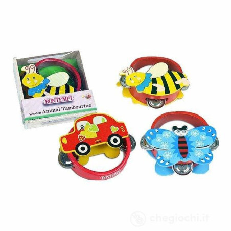 TAMBURELLO IN LEGNO C/6 CIMBALI EAN 0047663357133 INGROSSO GIOCHI PRIMA INFANZIA