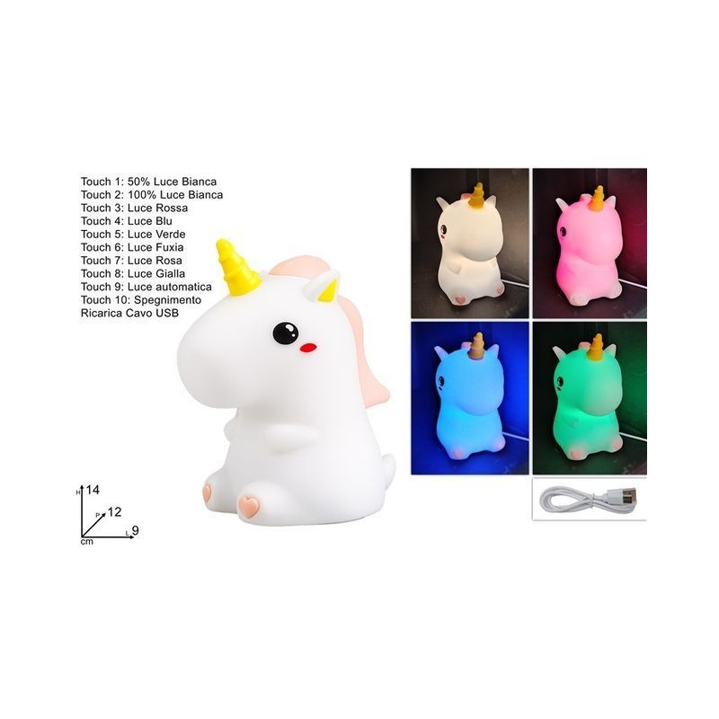 LAMPADA UNICORNO SILICONE RICARICABILE EAN 8034048708378 INGROSSO ACCESSORI PRIMA INFANZIA