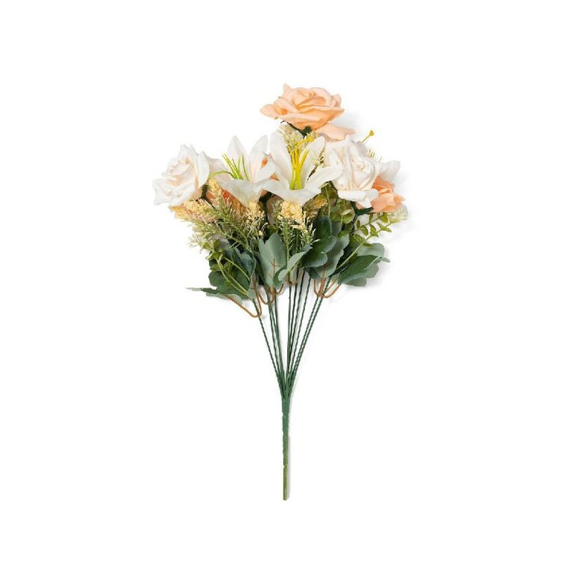 ROSE E LILIUM PESCA 9 FIORI H.46CM EAN 8056001134741 INGROSSO FIORI FINTI D'ARREDO