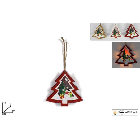 ALBERO LEGNO APPENDINO C/LUCE 3COL. 12CM EAN 8033113967023 INGROSSO APPENDINI NATALIZI