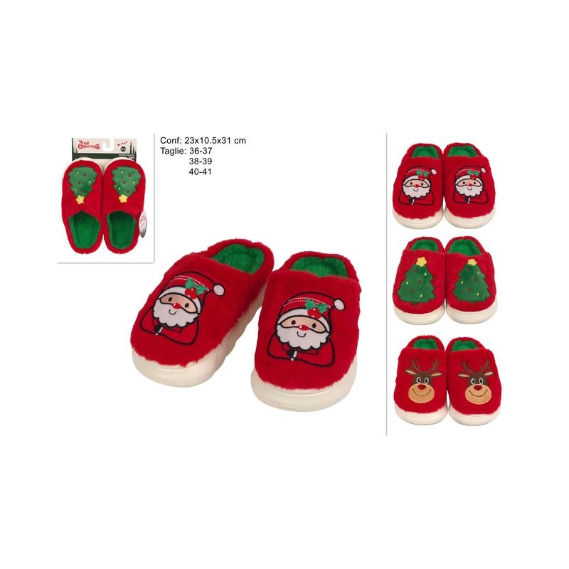 PANTOFOLA NATALE DONNA 36/37-38/39-40/41 EAN 8053482424521 INGROSSO OGGETTISTICA NATALIZIA