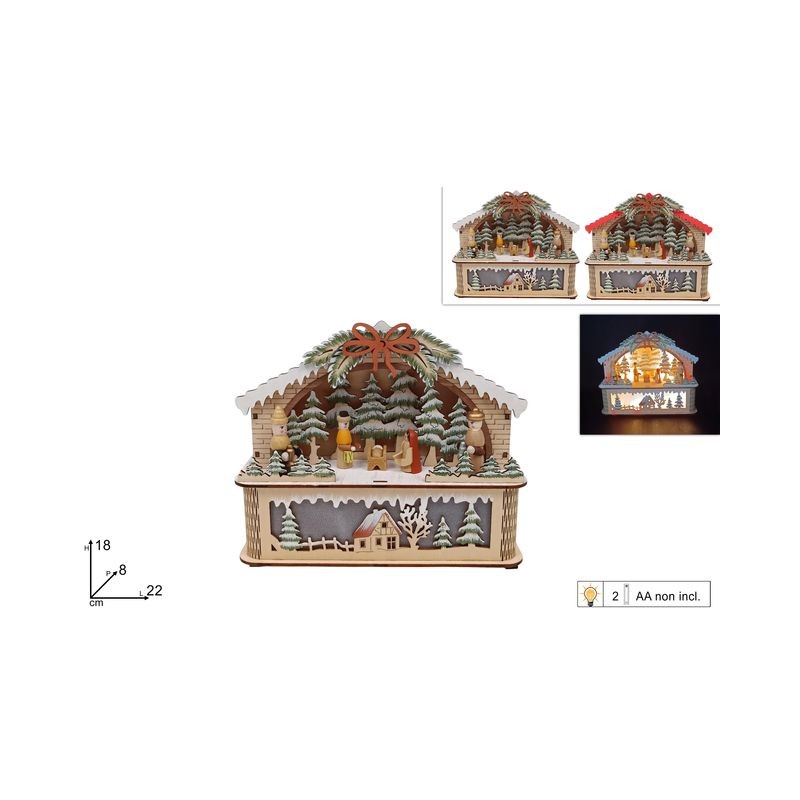 SCENARIO LEGNO PAESAGGIO C/NATIVIT?Ç LUCI EAN 8053482347417 INGROSSO OGGETTISTICA NATALIZIA
