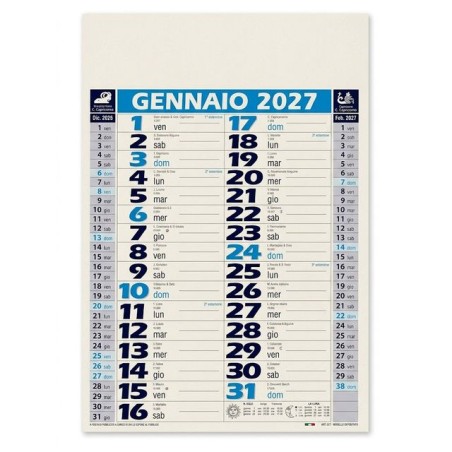CALENDARIO 28,8X47 TRMS BASIC 2027 ASS. EAN 80010920 INGROSSO AGENDE E CALENDARI
