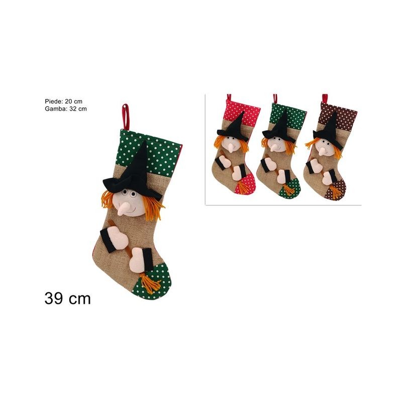 CALZA BEFANA C/VISO MANI TESS. EFF. JUTA EAN 8053482484235 INGROSSO BEFANA