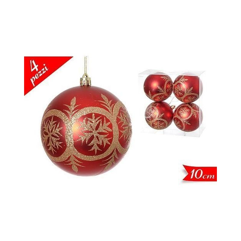 SET 4 PALLE 10CM ROSSO EAN 8055329051624 INGROSSO PALLINE DI NATALE E PUNTALI
