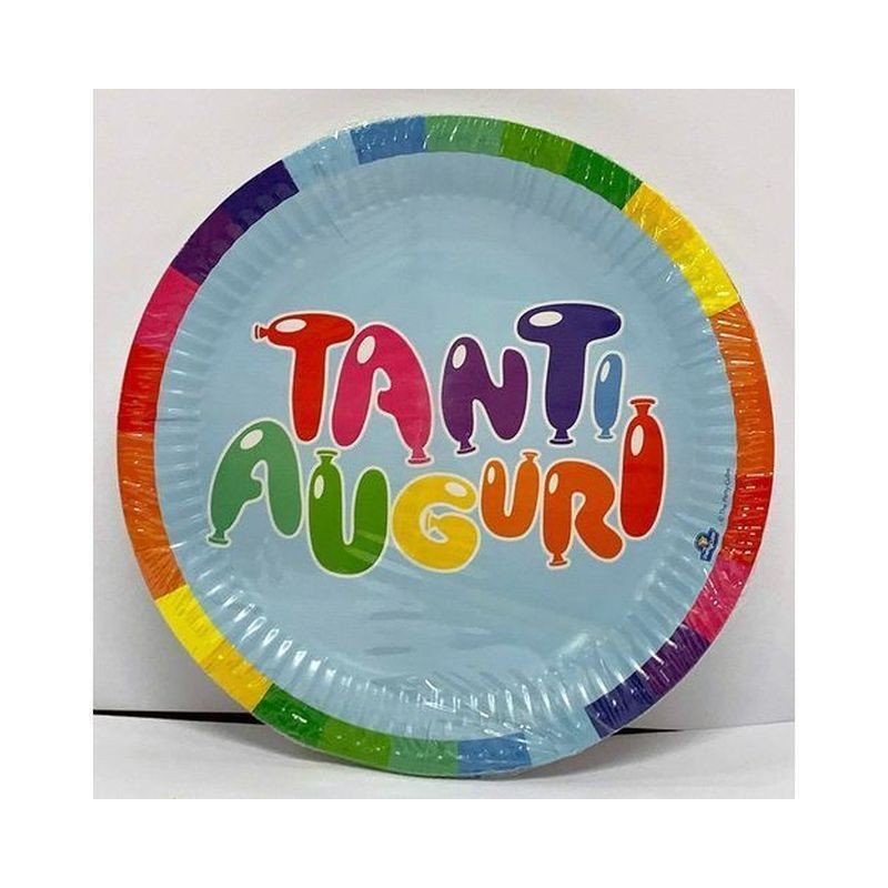 PIATTI CM.18 PZ.8 TANTI AUGURI EAN  INGROSSO PIATTI PER PARTY