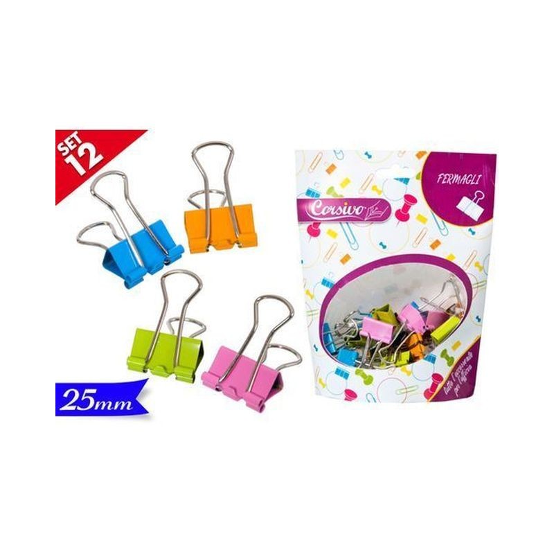 FERMAGLI 12PZ 25MM COLORI ASSORTITI EAN 8055329088712 INGROSSO PUNTINE E FERMAGLI