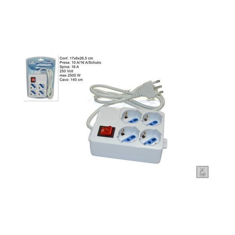 PRESA 4 POSTI QUADRA C/ INTERRUTTORE EAN 8027501360176 INGROSSO SPINE E CIABATTE