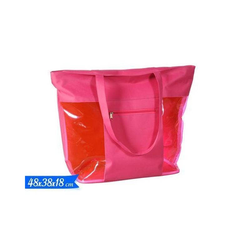 BORSA MARE FUXIA E TRASPARENTE 48X38X18 EAN 8055329111670 INGROSSO BORSE MARE