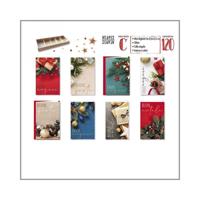 BIGLIETTI NATALE 8,5X13,5 NT.6952 C.120 EAN 8001608369522 INGROSSO BIGLIETTI NATALIZI
