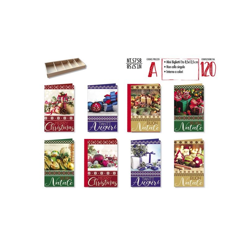 BIGLIETTI NATALE 8,5X13,5 NT.5758 C.120 EAN 8001608357581 INGROSSO BIGLIETTI NATALIZI