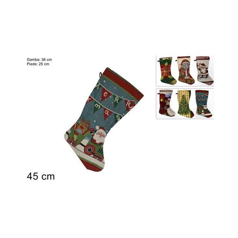 CALZA NATALIZIA 25X45CM 6ASS ART.17494/N EAN 8033113748622 INGROSSO BEFANA