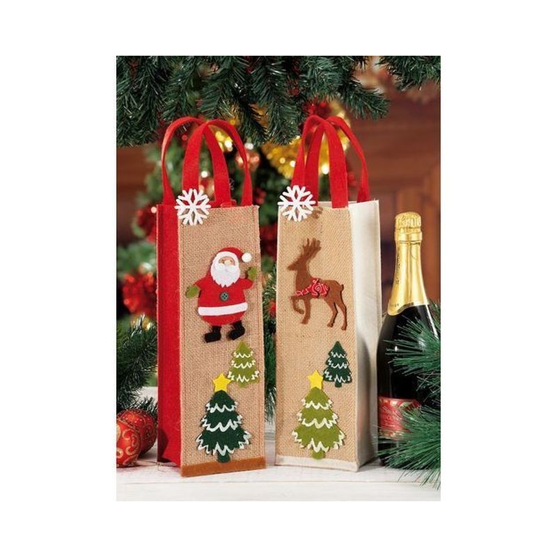 BORSINA P/BOTTIGLIA IN JUTA NATALIZIA 11X11X41CM EAN 8021785395626 INGROSSO SACCHETTI E SHOPPER NATALIZI