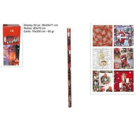 ROTOLO CARTA REGALO NATALIZIA 60GR ASS. CM 70X300 EAN 8033113458057 INGROSSO BUSTE E CARTA REGALO NATALIZIA