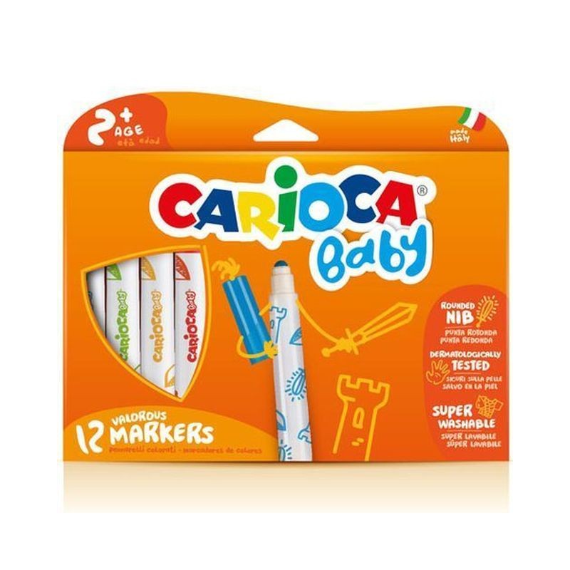 CARIOCA BABY MARKER 2+ 12PZ SCATOLA IN CARTONE C/APPENDINO EAN 8003511428143 INGROSSO COLORI PER BABY
