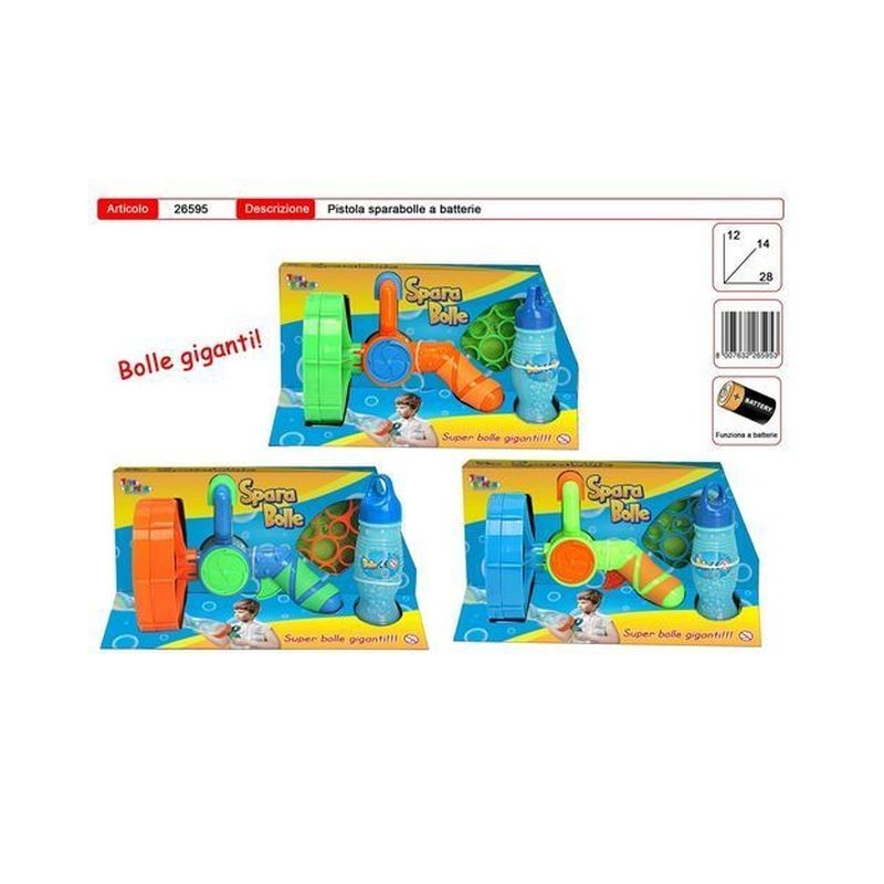 PISTOLA SPARABOLLE GIGANTI A BATTERIE +3 12X14X28CM EAN 8007632265953 INGROSSO BOLLE SAPONE E ACCESSORI