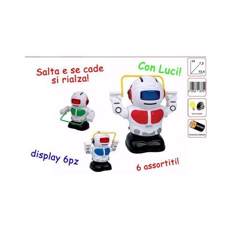 ROBOTTINO SALTERINO 6 SOGGETTI 13.5X7.5X14CM LUCI E SUONI EAN 8007632267759 INGROSSO ROBOT GIOCATTOLO