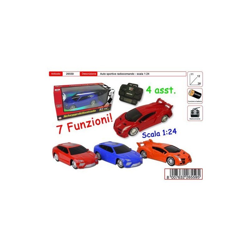 AUTO SPORTIVE RADIOCOMANDO 7FUNZIONI 1:24 4MODELLI EAN  INGROSSO AUTO CON RADIOCOMANDO