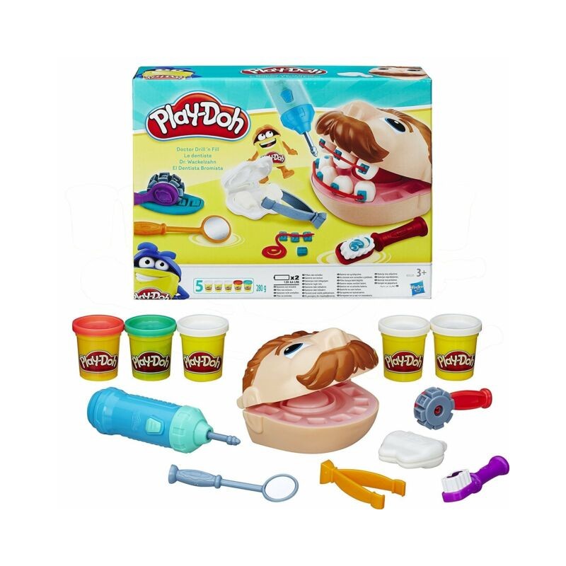 PLAYDOH DOTT. TRAPANINO ACCESS. DENTISTA 5 VASETTI.279X216X67MM. EAN 5010994956653 INGROSSO PASTA PER MODELLARE DIDO