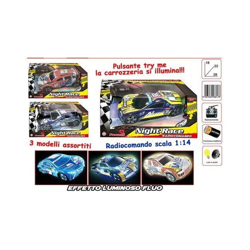 RADIOCOMANDO LUMINOSO 1:14 18X22X39CM 3 ASS.TI EFFETTO LUMINOSO FLUO EAN 8007632268176 INGROSSO AUTO CON RADIOCOMANDO