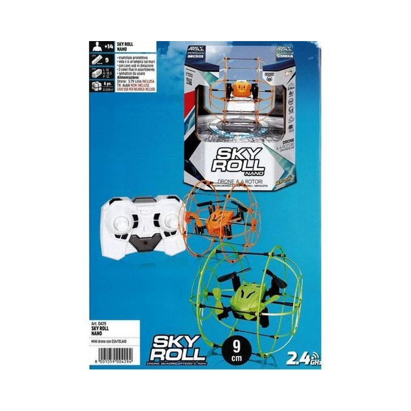 SKY ROLL NANO MINI DRONE CON ESA-TELAIO +14A-9CM-2.4GHZ-CAVO USB INCLUSO EAN 8001059004294 INGROSSO AEREI DRONI CON RADIOCOMANDO