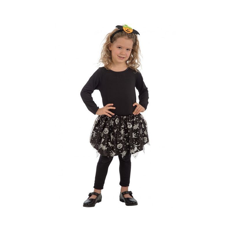 TUTU' BIMBA NERO CON STAMPE ARG. L.CM.30 EAN 8004761034290 INGROSSO SET TRAVESTIMENTI HALLOWEEN