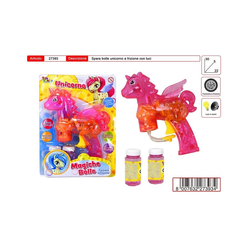 PISTOLA BOLLE A FRIZIONE UNICORNO EAN  INGROSSO BOLLE SAPONE E ACCESSORI