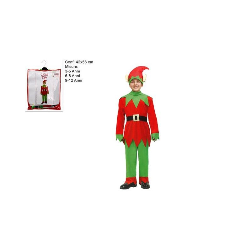 VESTITO ELFO BAMBINO 3-5/6-8/9-12 EAN 8053482038339 INGROSSO COSTUME BABBO NATALE ADULTI