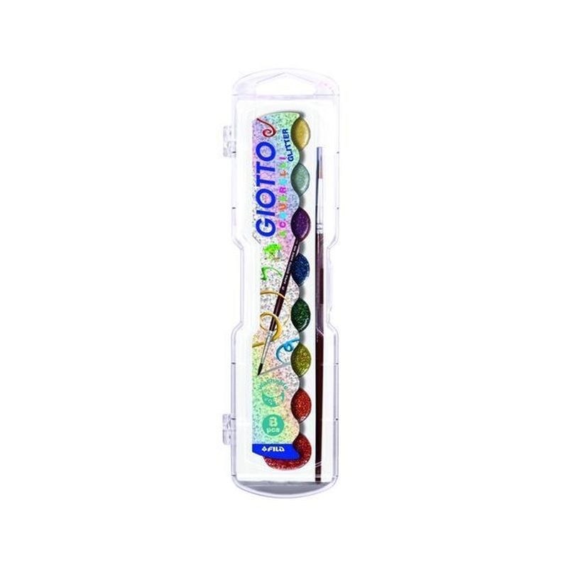 SCATOLA 8 ACQUARELLI GIOTTO GLITTER EAN 8000825004742 INGROSSO ACQUARELLI
